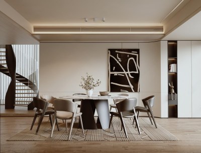 现代别墅餐厅3D模型下载